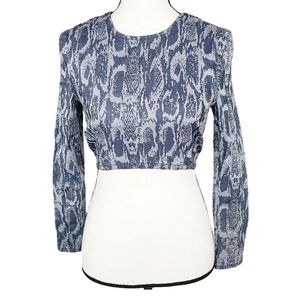 ASOS Blue Patterned Long-Sleeve Crop Top